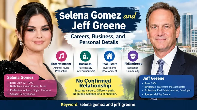 Selena Gomez and Jeff Greene careers, business backgrounds, personal details, and philanthropy